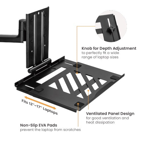 Brateck Adjustable Laptop Tray For Monitor Arms Fits12-17'  with standard 75x75 VESA plate Brateck Adjustable Laptop Tray For Monitor Arms Fits12-17'  with standard 75x75 VESA plate